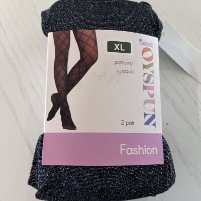 NWT Womens 2 Pair Fashion Tights Pattern & Opaque Sz XL Black Shimmer Maroon